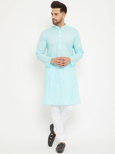 Men's Aqua Cotton Straight Kurta Pyjama Set