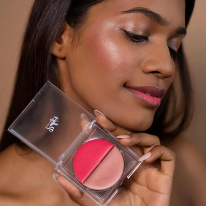 Ruby's Organics Crème Duo with Poppy Pink blush and Illuminate highlighter, featuring creamy textures in a compact for radiant makeup looks.