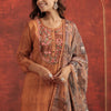 Dhiyona IE Ethnic Motifs Chanderi Cotton Round Neck Straight Kurta With Trousers & Dupatta