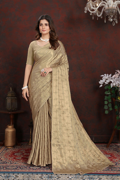 Indyancart GR Women's Twilight Gold Satin Silk Saree