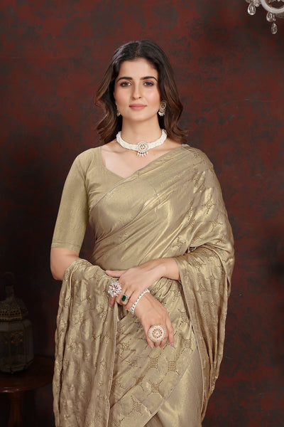 Indyancart GR Women's Twilight Gold Satin Silk Saree