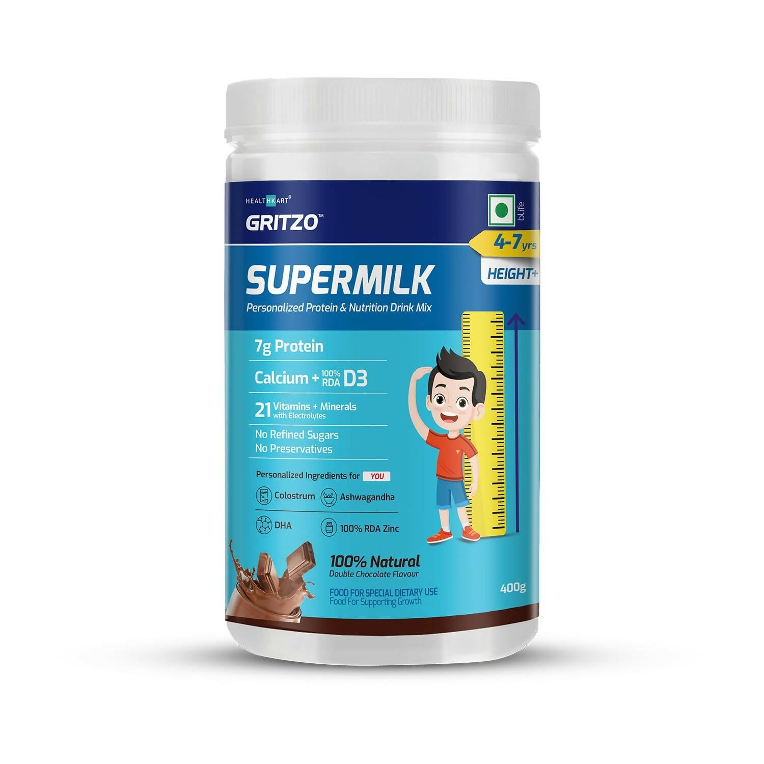 Gritzo Supermilk Height+ For 4-7Y Boys - Double Chocolate Flavor - Indyancart