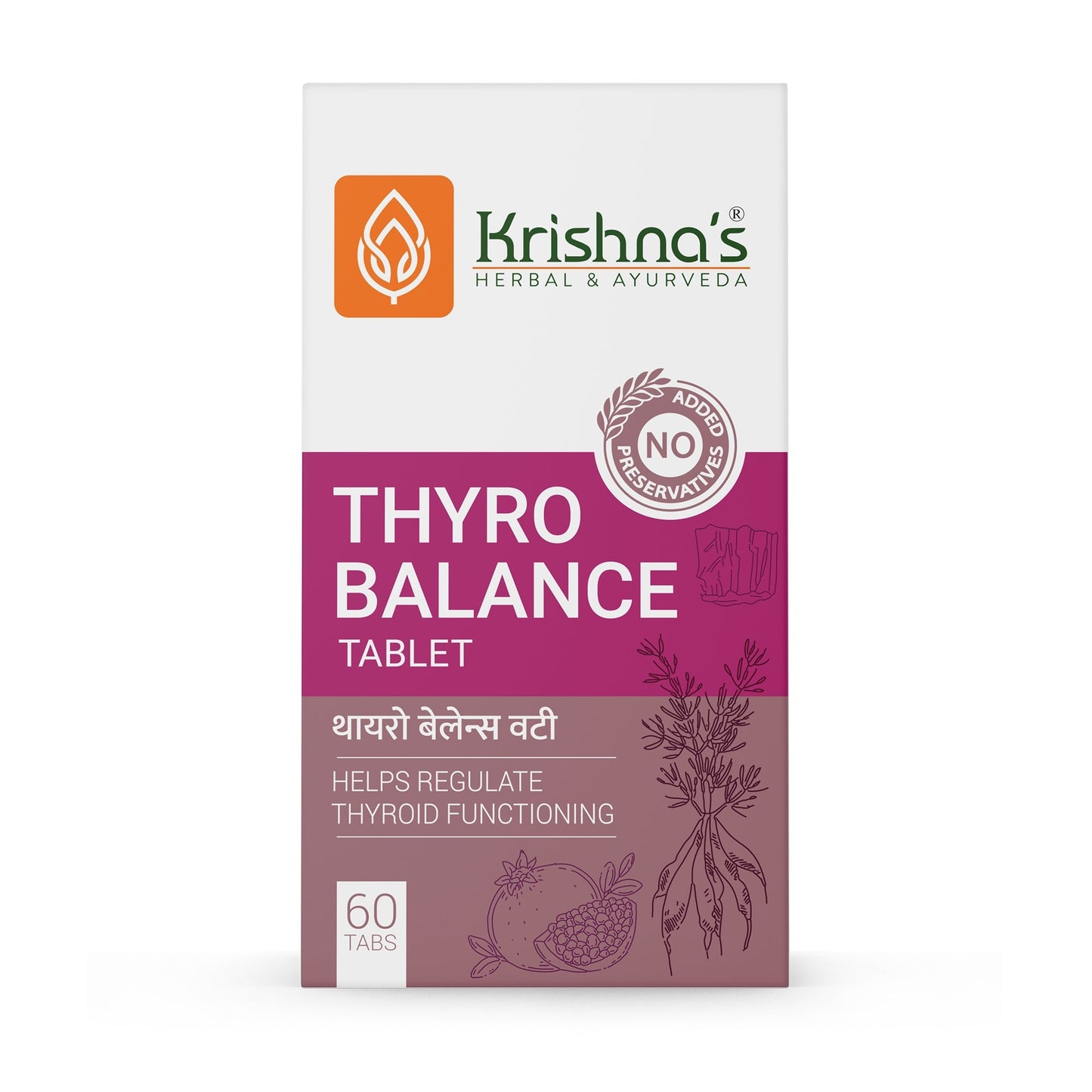 Krishna's Herbal & Ayurveda Thyro Balance Ayurvedic tablets in a bottle, natural remedy for thyroid health.