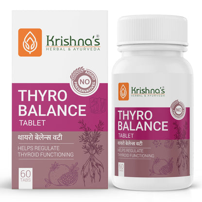 Krishna's Herbal & Ayurveda Thyro Balance Ayurvedic Tablets in a bottle, designed to support thyroid health and balance.