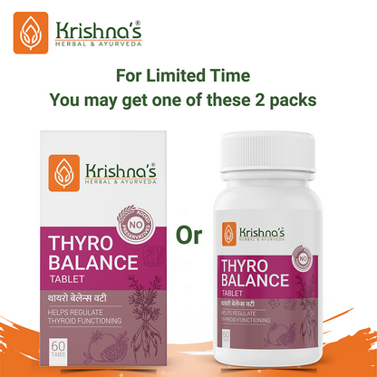Krishna's Herbal & Ayurveda Thyro Balance Tablets, Ayurvedic supplement with herbal ingredients for thyroid support.