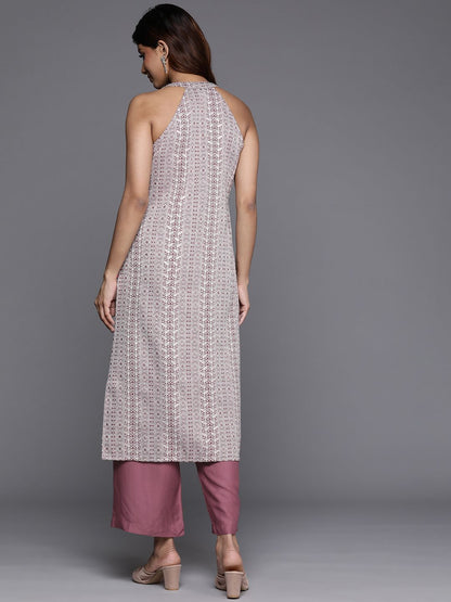 Dhiyona VA Women'sFloral Printed V-Neck Sleeveless Kurta With Trousers