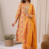 Dhiyona IE Floral Embroidered Straight Zari Work Kurta With Trousers & Dupatta