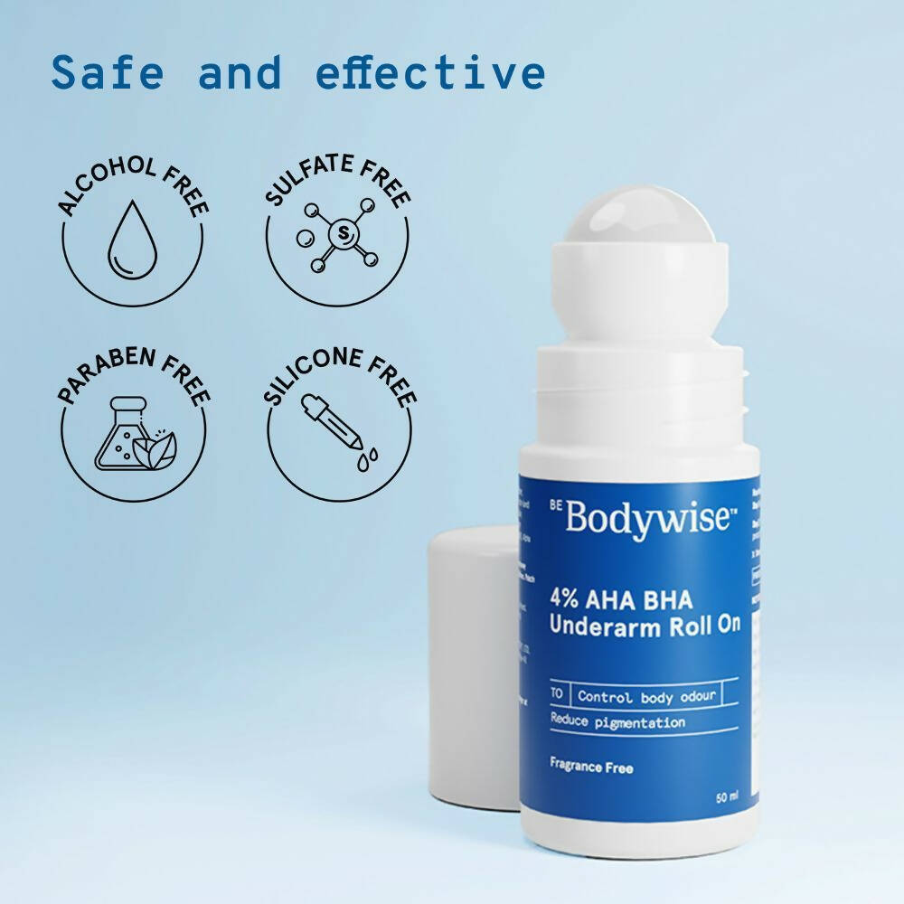 BeBodywise 4% AHA BHA Underarm Roll On - Fragrance Free - Indyancart