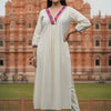Indyancart IE Off White Embroidered A-Line Liva Kurta With Trousers