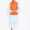 Men's Aqua Cotton Blend Straight Jacket  Kurta and Pyjama Set