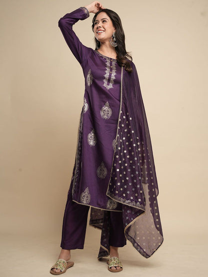 Indyancart SN Women's Ethnic Motifs Printed Kurta with Trousers & Dupatta