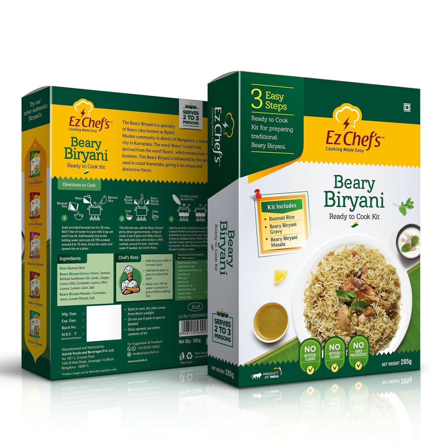 Ez Chef's Beary Biryani Kit featuring Mangalore's famous biryani masala in a colorful spice packet.