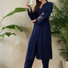 Dhiyona IE Floral Embroidered V-Neck Thread Work Kurta With Trouser