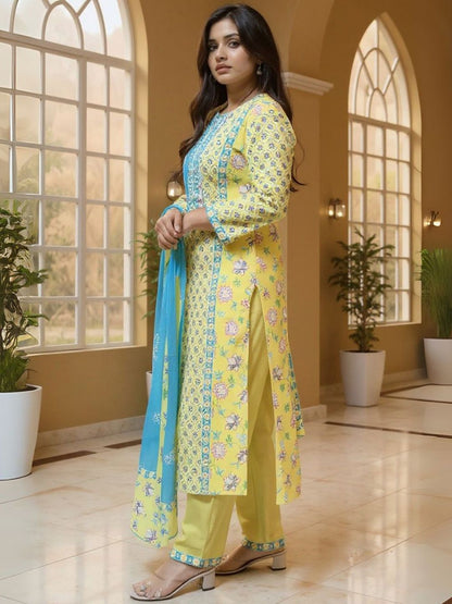 Women Ethnic Motifs Printed Regular Pure Cotton Kurta with Trousers & Dupatta