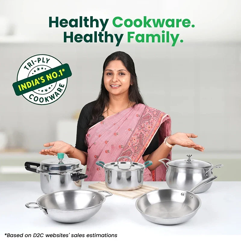 The Indus Valley TurboCuk Tri-ply Stainless Steel Kadai, Premium Quality, 3 Layer Thick Body, 100% Toxin-free, Non-stick, Induction & Gas, Free ₹110 Spatula, 1.7/2.7/3.5L