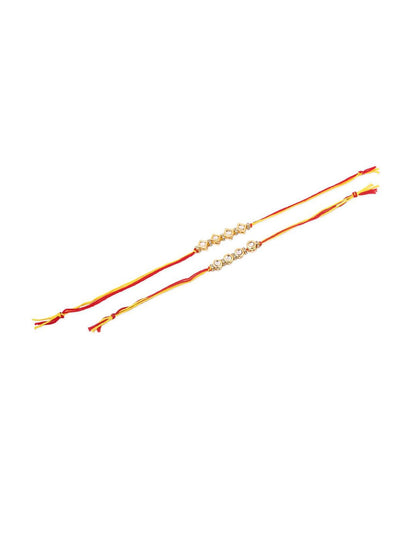 Anouk Men Set Of 2 Multicolor Kundan Thread Rakhi With Roli Chawal Chandan Mishri
