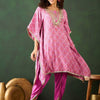 Dhiyona SN Women's Pink Bandhani Printed Gotta Patti Asymmetric Kaftan With Dhoti Pant