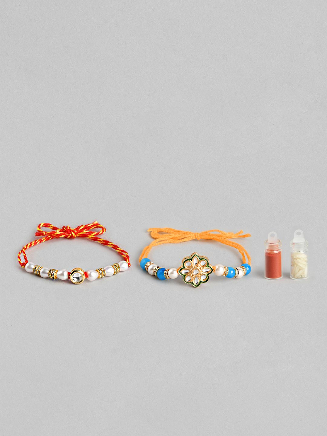 Anouk Unisex Set of 2 Beaded Bhai Bhabhi Rakhis With Roli & Chawal
