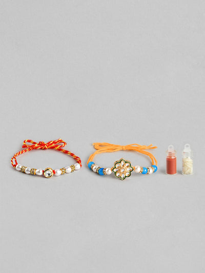 Indyancart Unisex Set of 2 Beaded Bhai Bhabhi Rakhis With Roli & Chawal