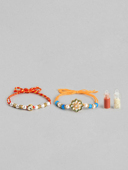 Anouk Unisex Set of 2 Beaded Bhai Bhabhi Rakhis With Roli & Chawal