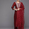 Dhiyona VA Women'sFloral Yoke Design Chanderi Silk Straight Kurta & Trousers With Dupatta