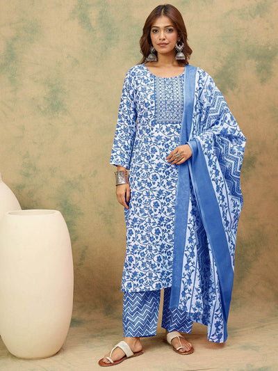 Indyancart VA Women's Floral Printed Kurta with Palazzo & Dupatta