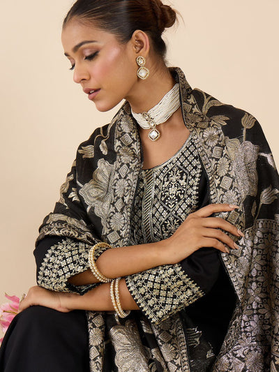 Indyancart IE Women Ethnic Motifs Embroidered Regular Kurta with Trousers & With Dupatta