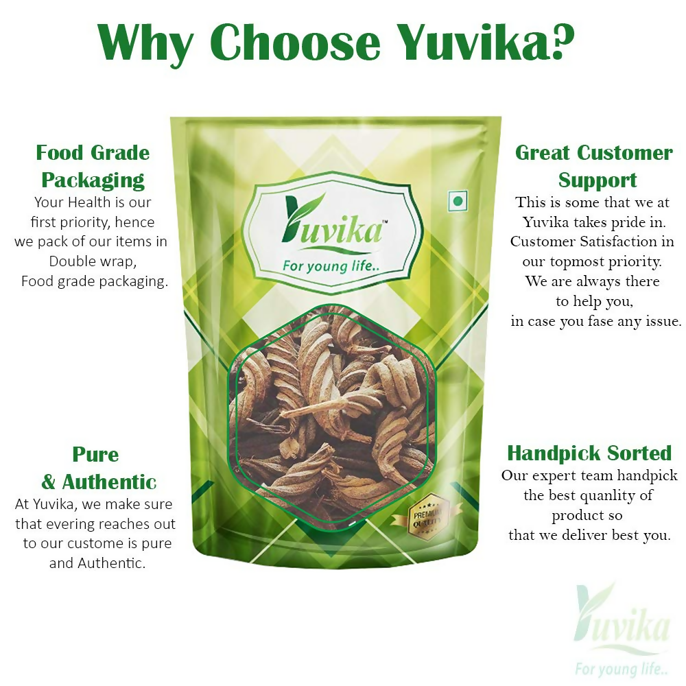 Yuvika Marod Phali (Marori) Helicteres Isora Ayurvedic product in a clear container with dried screw beans inside