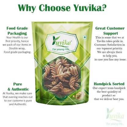 Yuvika Marod Phali (Marori) Helicteres Isora Ayurvedic product in a clear container with dried screw beans inside