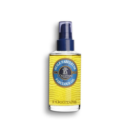 L'Occitane Shea Butter Fabulous Oil bottle, a luxurious face oil with shea butter for nourishing skin, shown on a clean background.
