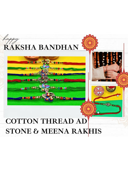 Anouk Set Of 6 Beaded Cotton Thread with AD Stones & Meenakari Designer Rakhi for Brother