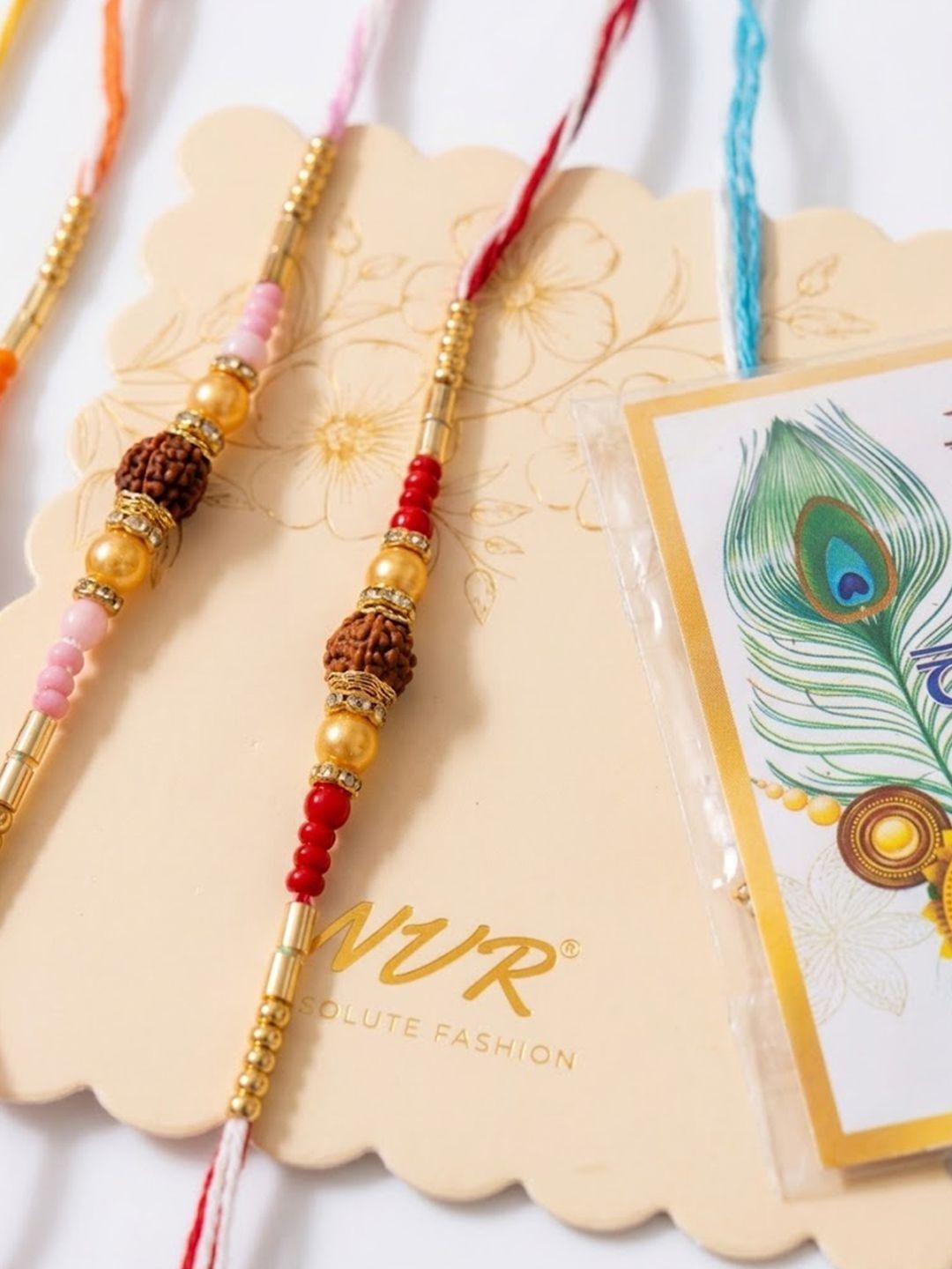 Anouk Set Of 6 Rudraksh & Artificial Beads Thread Rakhi With Roli Chawal Chandan Mishri
