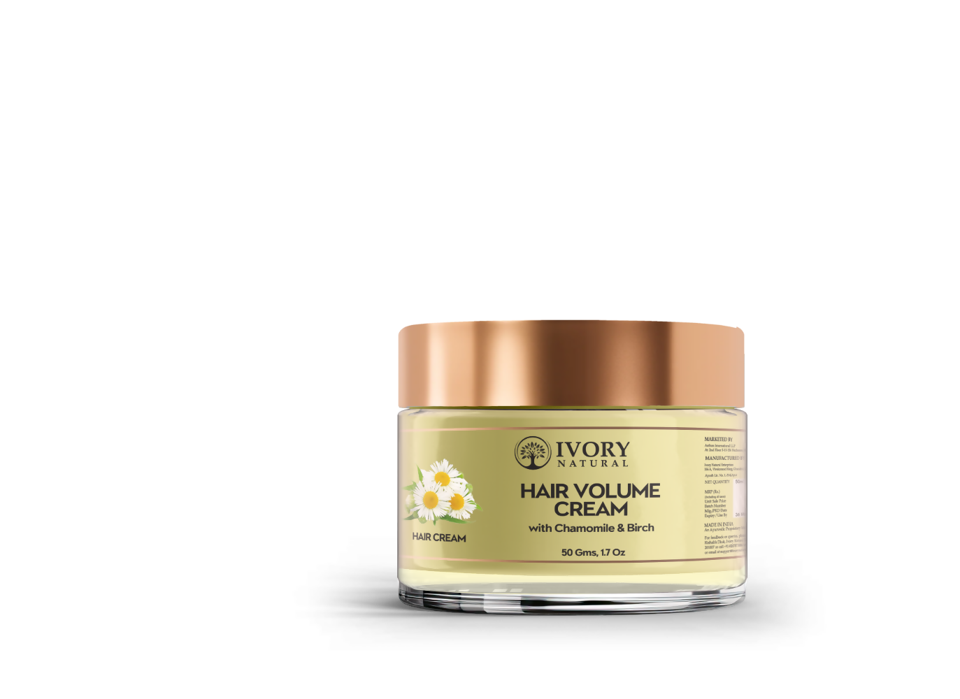 Ivory Natural hair volume cream in a jar, designed for thicker, fuller looking hair with natural ingredients and a smooth texture.