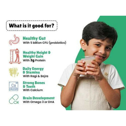 Little Joys Nutrimix Lite powder in chocolate flavor for kids aged 2-6, featuring a colorful box with a smiling child and a glass of the drink.