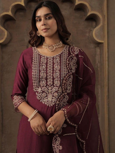 Indyancart IE Women Ethnic Motifs Embroidered Kurta with Trousers & Dupatta