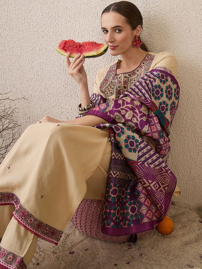 Women Ethnic Motifs Embroidered Regular Thread Work Kurta with Salwar & Dupatta