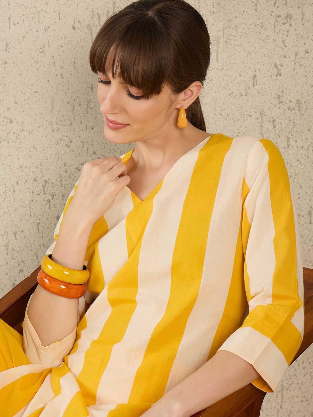 Women Striped Pure Cotton Straight Kurta with Trouser