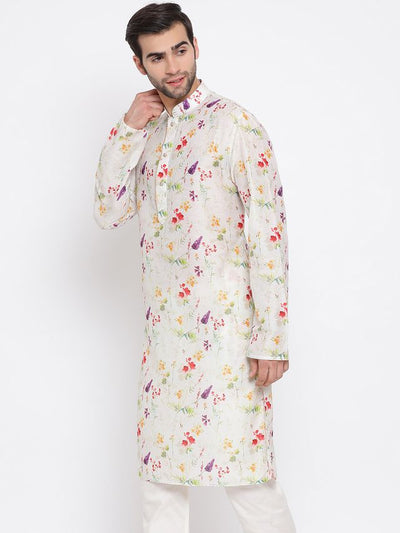 Men's Cream Cotton Blend Straight Kurta