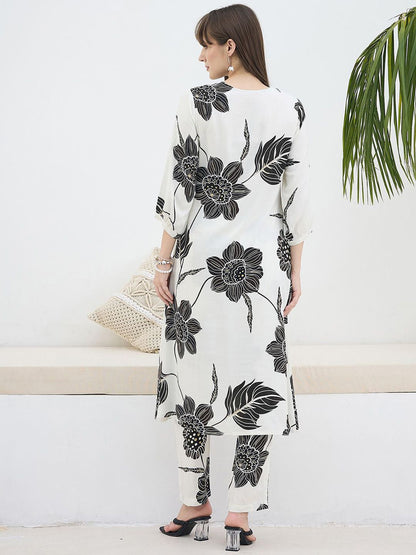 Indyancart IE Floral Printed V-Neck Tunic & Trousers