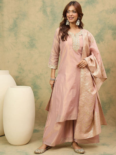 Indyancart VA Women's Ethnic Motifs Yoke Design Top with Palazzo & Dupatta