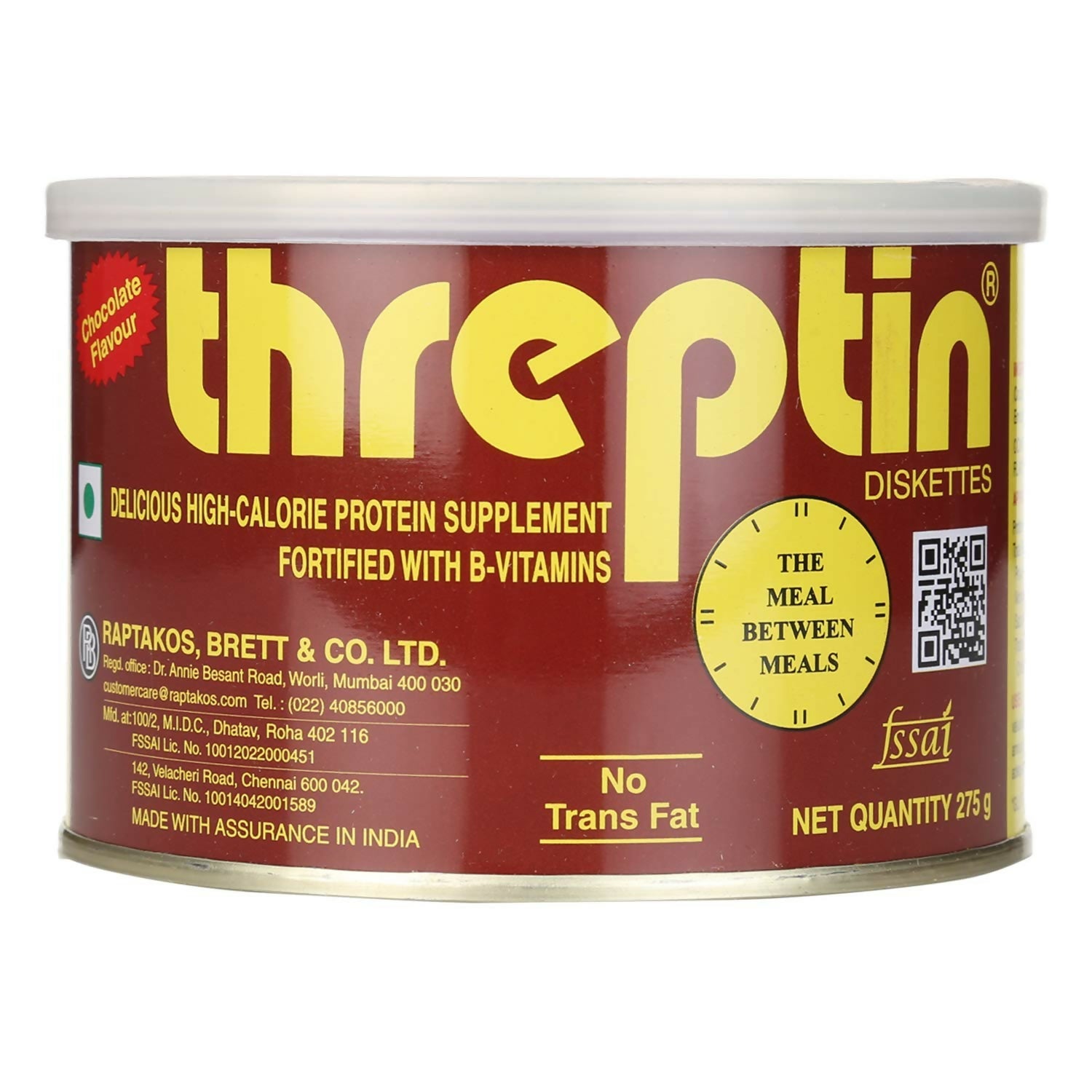 Dr Trust Threptin high-calorie chocolate-flavored protein biscuits on a plate, showing the crispy, chocolate-coated diskette cookies.
