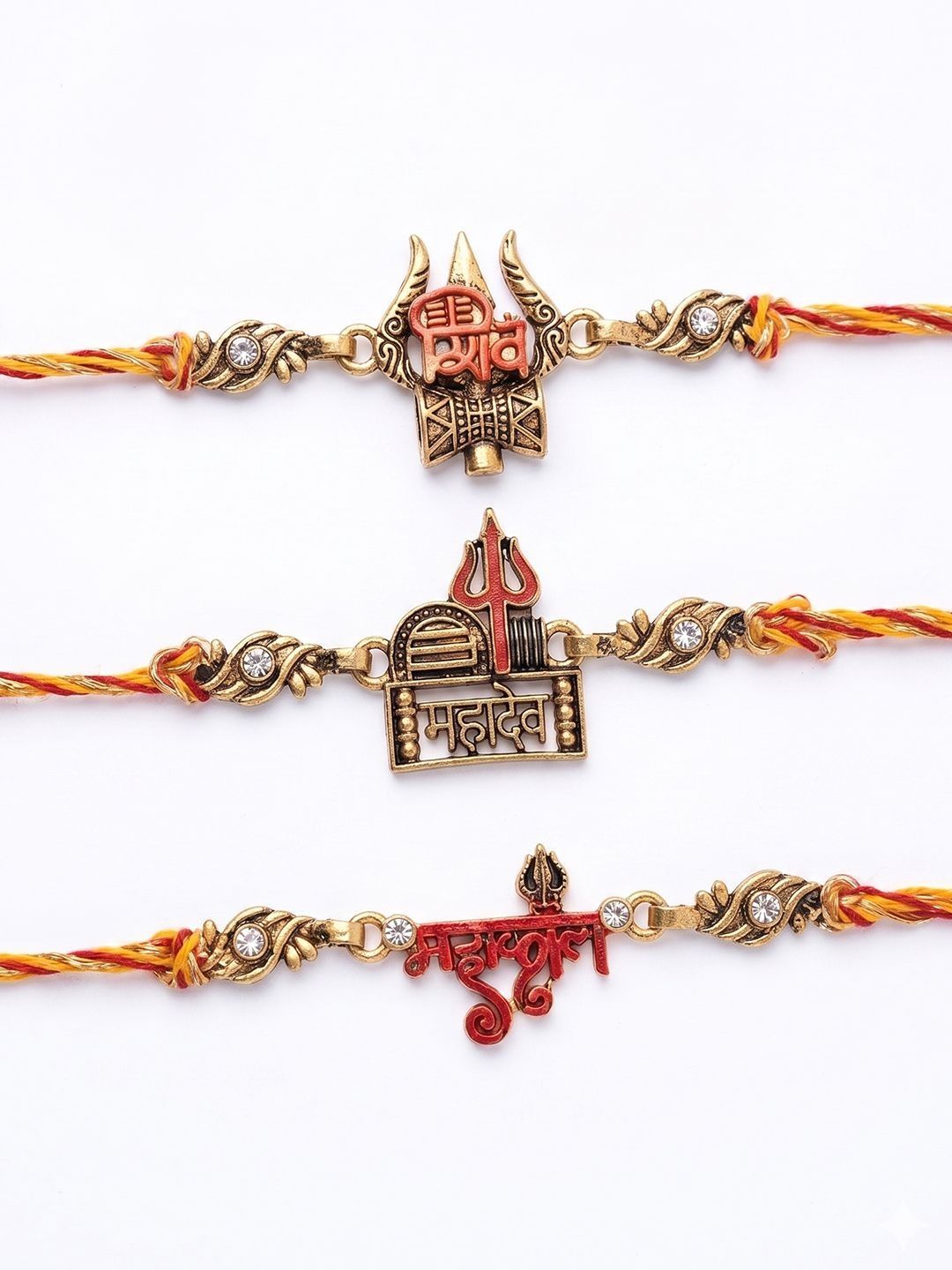 Anouk Set Of 3 Multicolor Mahadev Divine Thread Rakhi With Roli Chawal Chandan Mishri