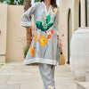 Dhiyona IE Floral Printed Mandarin Collar A-Line Sequinned Kurta With Trousers