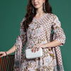 Indyancart IE Floral Printed Angrakha Beads and Stones Pure Cotton Kurta Set & With Dupatta