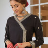Indyancart IE Women Ethnic Motifs Embroidered Angrakha Thread Work Kurta with Trousers & With Dupatta