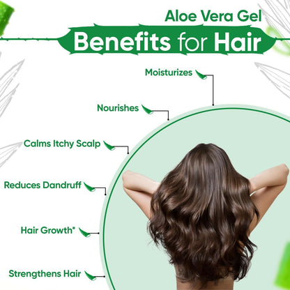 Kazima Pure Aloe Vera Gel in a clear tube, suitable for face, hair, scars, and sunburn, with fresh aloe vera plant in background.