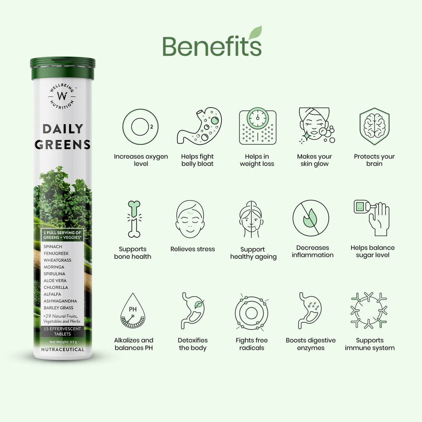 Wellbeing Nutrition Daily Greens Effervescent Tablets - Indyancart
