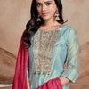 Dhiyona SN Women's Floral Embroidered Sequinned Chanderi Silk Straight Kurta & Palazzo With Dupatta