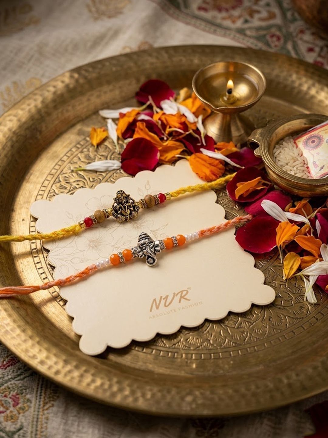 Anouk Set Of 2 Multicolor Religious Thread Rakhi With Roli Chawal Chandan Mishri