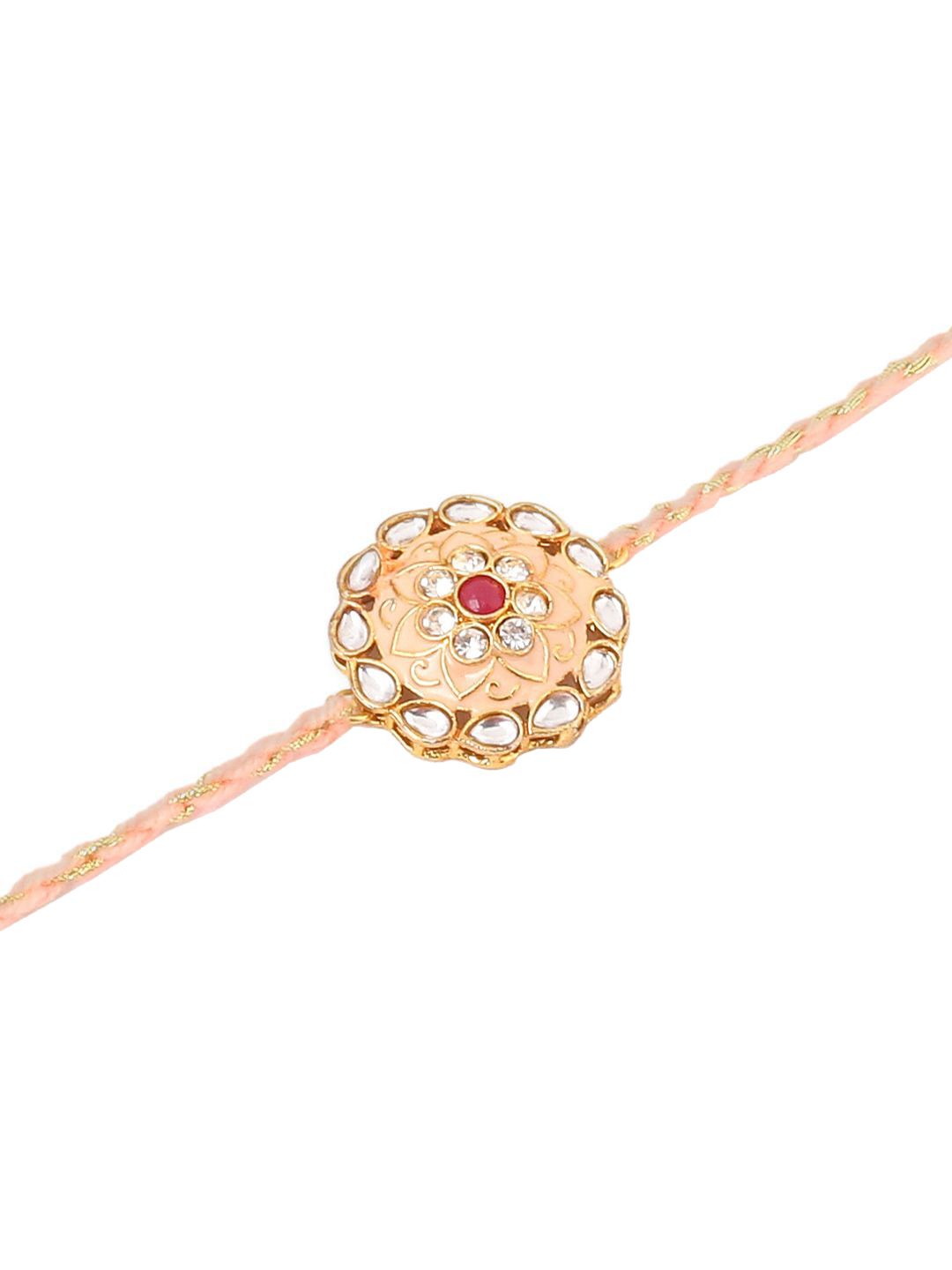 Anouk Kundan Studded Floral Bhaiya Bhabhi Rakhis With Roli Chawal Chandan & Mishri